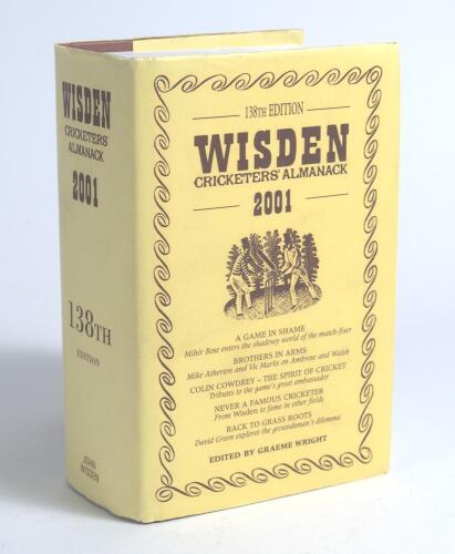 Wisden Cricketers&rsquo; Almanack 2001. Original hardback edition with dustwrapper. Nicely signed in ink by all five &lsquo;Cricketers of the Year&rsquo; to their photograph plate, Mark Alleyne (Gloucestershire), Martin Bicknell (Surrey), Andrew Caddick (Somerset), Justin 