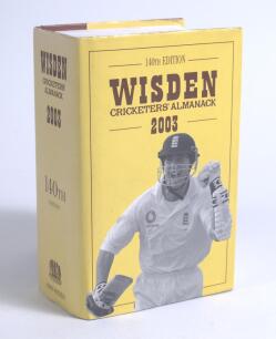 Wisden Cricketers&rsquo; Almanack 2003. Original hardback edition with dustwrapper. Nicely signed in ink by all five &lsquo;Cricketers of the Year&rsquo; to their photograph plate, Michael Vaughan (Yorkshire), Matthew Hayden (Australia), Adam Hollioake (Surrey), Nasser Hus