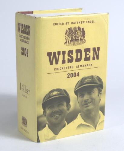 Wisden Cricketers&rsquo; Almanack 2004. Original hardback edition with dustwrapper. Nicely signed in ink by all five &lsquo;Cricketers of the Year&rsquo; to their photograph plate, Andrew Flintoff (Lancashire), Ian Harvey (Gloucestershire), Gary Kirsten, Graeme Smith (Sout