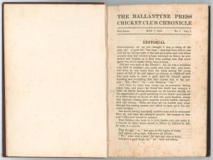 &lsquo;The Ballantyne Press Cricket Club Chronicle&rsquo;. Written and compiled by J.G. Pentland and R.G. Kenrick. Printed and published at The Ballantyne Press, London 1910. Complete run of the sixteen weekly issues published, bound together in one volume in origina