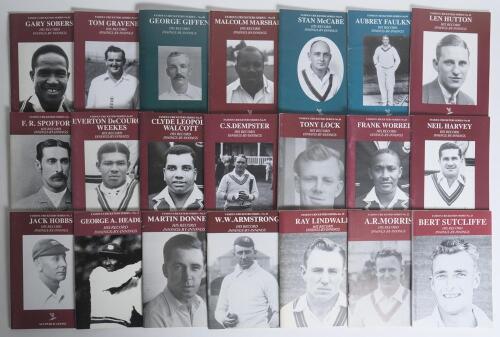Association of Cricket Statisticians publications. Good run of thirty five &lsquo;Famous Cricketers Series&rsquo; booklets comprising numbers 1 (Jack Hobbs 2nd edition), 5, 8, 10, 19, 22-24, 29, 33, 35-37, 40, 42, 43, 48, 52, 54, 59, 65, 67, 71, 73, 76, 78, 79, 84, 8