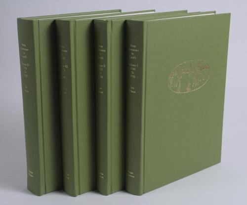 &lsquo;From Commons to Lord&rsquo;s. A Chronology of Cricket 1700-1799&rsquo;. Volume I (1700-1750) 2009, Volume II (1751-1770) 2011, Volume III (1771-1780) 2016 and rarer Volume IV (1781-1790) 2021. Ian Maun,. Volume I is limited edition no. 107/220, Volume II is limited 