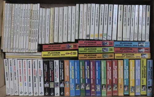 Playfair Cricket Annuals 1948-2023. A good complete run of the Annual for 1948 (first year of issue) to 1962 (larger format) and 1963-2023, plus odd duplicate. Faults to odd copy, generally good condition. Qty 78.