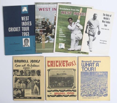 Brunell Jones, West Indian cricket writer. Selection of three books by Jones in original paper wrappers, published in Trinidad. &lsquo;Kangaroo Invasion&rsquo; 1973, &lsquo;Gone with the Indians Again!&rsquo; 1976, and &lsquo;Cricket (?) XI&rsquo; 1976. Sold with a good selection of West In