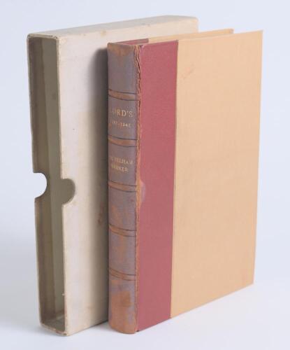 &lsquo;Lord&rsquo;s 1787-1945&rsquo;. Sir Pelham Warner. London 1946. Quarter leather limited edition of 160 copies produced, this being number 41, Signed in ink by Warner. Gilt to top edge. In slip case. Some wear to leather spine binding otherwise in good/very good condi