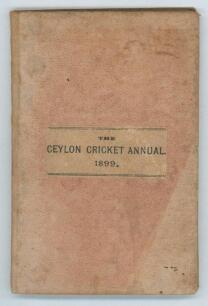 &lsquo;The Ceylon Cricket Annual 1899&rsquo;. A.M. & J. Ferguson. Colombo 1900. 108pp. Two half tone plates, one, a portrait of A.L. Gibson, &lsquo;our leading batsman&rsquo;. Red board covers with printed label &lsquo;The Ceylon Cricket Annual 1899&rsquo; to front. Ink signature to first e