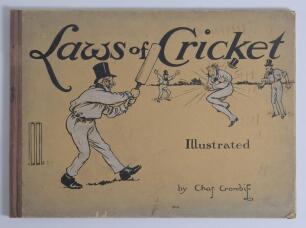 &lsquo;Laws of Cricket&rsquo; Charles E. Crombie. London 1907. Large, complete first edition folio book containing twelve colour humourous illustrations with captions of the laws of the game, produced for Perrier Limited of London, with Perrier advertisements through