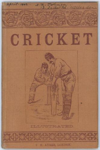 &lsquo;The Manual of Cricket&rsquo;. F.H. Ayres. London 1895. Original pictorial cloth boards. Bookplates of J.W. Goldman and A.E. Winder to inside front cover and first facing page. Ownership name in ink to front cover and title page of H.R. Johnson, dated 1902. Pad