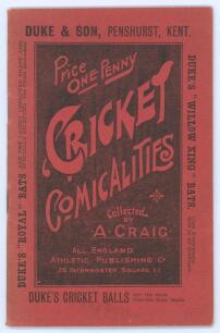 &lsquo;Cricket Comicalities and other Trifles Written and Collected by A. Craig Cricket Rhymester&rsquo;. All England Athletic Publishing Co, 29 Paternoster Square, First edition 1899. Original decorative red paper wrappers. Padwick 6843. Minor fading to spine, rusti
