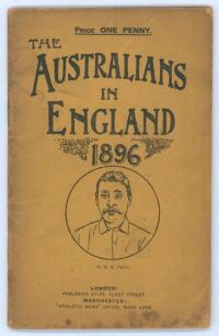 &lsquo;The Australians In England 1896&rsquo;. London & Manchester &lsquo;Athletic News&rsquo; Office 1896. Printed by E. Hulton & Co., Manchester. 64pp. Complete. Original decorative paper wrappers. Includes articles on &lsquo;A few jottings on the tour&rsquo; by J.J.B., and &lsquo;An Australian