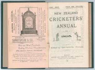 &lsquo;New Zealand Cricketers&rsquo; Annual 1895. Edited by &lsquo;Trundler&rsquo; Thames (William Henry Newton). Abel, Dykes & Co. Auckland 1895. Rebound with replacement boards incorporating the original front cover, green leather spine and endpapers. Gilt titles to front and 