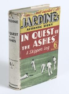 Bodyline. &lsquo;In Quest of the Ashes&rsquo;. D.R. Jardine. London 1933. Nicely signed by Jardine in ink to front endpaper with dedication. Original dustwrapper with wear. Padwick 4477. Some soiling to cloth covers, otherwise in good condition.