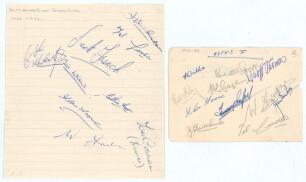 Nottingham Forest F.C. 1952-1956. Ruled page signed in ink by nine members of the Nottingham Forest playing staff and manager, and an album page signed in ink and pencil by eleven members of the 1952/53 team. Signatures include Jack Hutchinson, Tot Levert