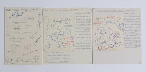 Notts County F.C. 1949/50-1951/52. Three album pages each signed in ink by members of the Notts County playing staff and officials for seasons 1949/50, nineteen signatures nicely signed to page, 1950/51, thirteen signatures (plus three to verso) on small 