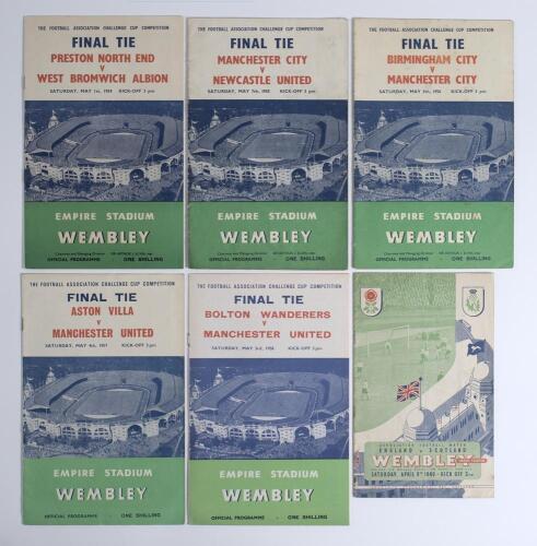 F.A. Cup Final programmes 1954-1958. Five official match programmes for F.A. Cup Finals played at Wembley Stadium. Preston North End v West Bromwich Albion 1954, Manchester City v Newcastle United 1955, Birmingham City v Manchester City 1956, Aston Villa 