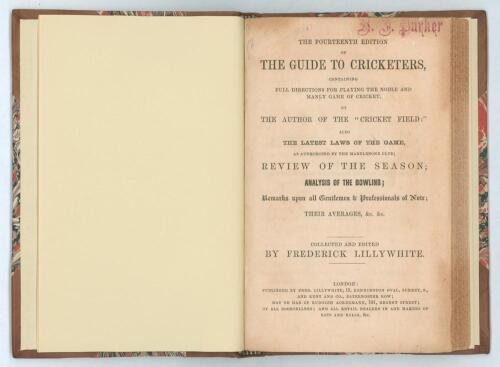 &lsquo;The Guide to Cricketers containing full directions for playing the noble and manly game of Cricket.... Autumn edition&rsquo;. London 1861. 14th Edition. 8vo. Collected and edited by Frederick Lillywhite. Published by Lillywhite and Wisden, Leicester Square, Lo