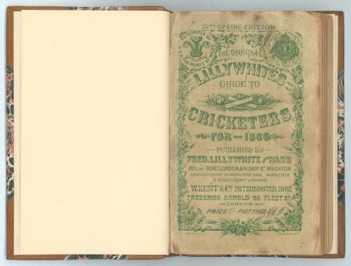 &lsquo;The Guide to Cricketers containing full directions for playing the noble and manly game of Cricket....&rsquo;. London 1866. 21st (Spring) Edition. 8vo. Compiled and edited by Frederick Lillywhite. Published by W. Kent & Fred. Lillywhite, London. Printed by W.H