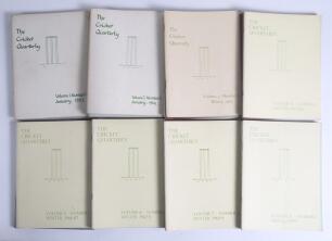 &lsquo;The Cricket Quarterly&rsquo; edited by Rowland Bowen. A complete run of loose original issues of the journal in original card wrappers from Vol. 1 no. 1, January 1963 (first issue) to Vol. 8 no. 4, Winter 1970/71 (final issue) with duplicates. Volumes 1 to 6 w