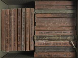 James Lillywhite&rsquo;s Cricketers&rsquo; Annual 1881-1900. Complete full run of the &lsquo;Red Lillywhite&rsquo; Annual for the period, edited by Charles W. Alcock. Issues for 1885, 1886, 1890, 1891, 1896, 1897 and 1899 lacking photographic plates. The 1881 lacking final page