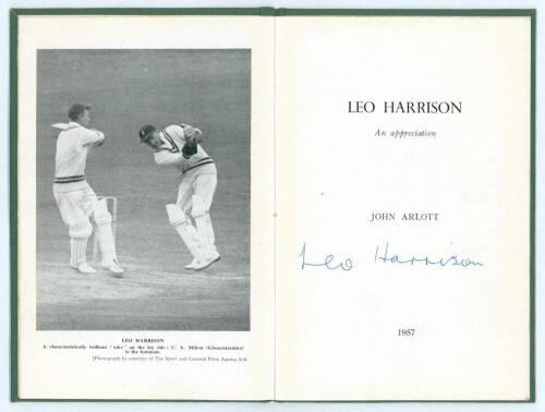 &lsquo;Leo Harrison. An Appreciation&rsquo;. John Arlott. Boscombe Printing Co. 1957. Privately printed. 10 pages. Limited edition of seventy copies of which this is no. 50, signed by the author Arlott to the limitation page and by Harrison to the title page. Rare. G