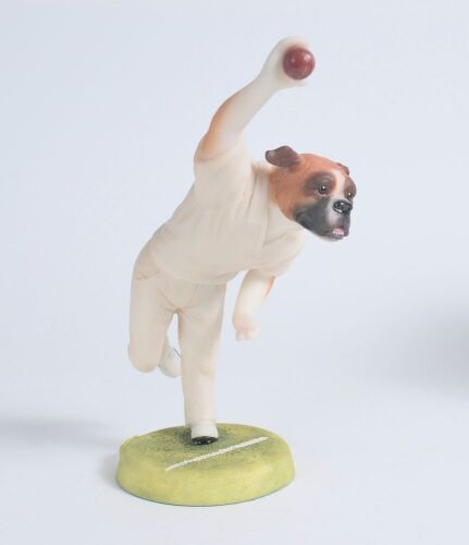 &lsquo;Boxer dog bowler&rsquo;. Robert Harrop Designs &lsquo;Doggie People&rsquo; &lsquo;Over the Wicket&rsquo; DP187 figures of a bowling boxer dog about to deliver the ball. 7&rdquo; tall. In original box