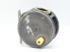 A Hardy Perfect 4" salmon fly reel, ivorine handle, alloy foot, strapped rim tension screw and 1912-17 heavy duty check mechanism, revolving nickel silver line guide, milled nickel silver drum locking screw and faceplate stamped central circular logo, w