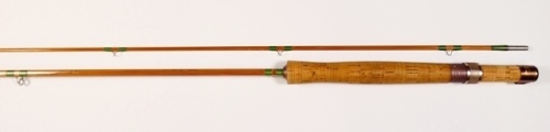 A good Pezon et Michel "Parabolic Speciale Normale" 2 piece cane trout fly rod, 8', #4/5, green silk wraps, anodised screw grip reel fitting, suction joint, only very light use, in bag