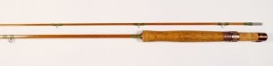 A good Pezon et Michel "Parabolic Speciale Normale" 2 piece cane trout fly rod, 8', #4/5, green silk wraps, anodised screw grip reel fitting, suction joint, only very light use, in bag