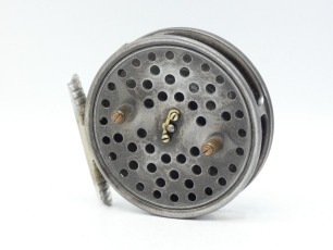 A rare Hardy Davy 3 &frac12;" trout fly reel, narrow drum with multi-perforated faceplate, twin ebonite handles and nickel silver telephone drum latch, ribbed alloy foot, milled rim tension screw and Mk.II check mechanism, rear plate stamped make and model detai