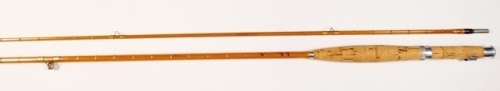 A Hardy "C.C. de France" 2 piece cane trout fly rod, 9', cane silk inter-whipped, sliding alloy reel fitting, suction joint, 1959, only light signs of use, in bag