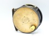 A Hardy Brass Faced Perfect 4 &frac12;" salmon fly reel, domed ivorine handle, pierced brass foot (slightly bent), fixed nickel silver line guide, strapped rim tension screw with Turk's head locking nut and 1906 calliper check mechanism, slightly dished drum wi