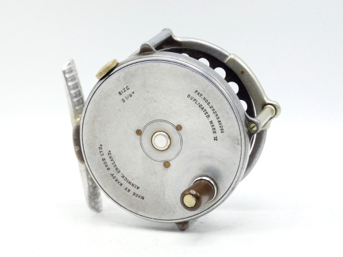 A rare Hardy Bougl&eacute; 3 &frac14;" trout fly reel, ebonite handle, ribbed alloy foot, milled nickel silver rim tension screw and Mk.II check mechanism, triple raised drum pillars (one nickel silver roller) additional factory fitted nickel silver line guide/rim prot