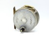 A rare Hardy Perfect 3 &frac34;" "spitfire" alloy salmon fly reel, ebonite handle, ribbed brass foot, revolving nickel silver line guide, milled rim tension screw and Mk.I check mechanism, nickel silver drum locking nut, interior stamped "J.S." (Jimmy Smith), l