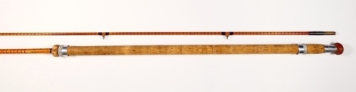 A B. James "Richard Walker Mk.IV" 2 piece cane carp rod, 10', crimson inter-whipped, sliding alloy reel fittings, "donut" cork handle, stepped suction ferrule, reg agate line butt and tip rings, England transfer label, light use only, in bag