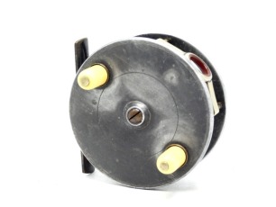 A rare Hardy Combined Fly Spinning 3 5/8" light salmon reel, lipped solid drum with twin ivorine handles, raised spindle boss and domed brass locking screw, bridge foot and brass annular triple pillared frame fitted with factory red agate and nickel silve