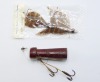 A rare Hardy No.1 Wake Lure silver painted balsawood body with turkey feather wing and tail, in original cellophane packet and cream card box and a Hardy No.2 Wake Lure, skittle shaped brown/silver painted body with twin gut mounted treble hooks, in crea
