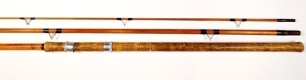 A scarce R. Chapman "Hunter S.P." 3 piece hollow built cane float rod, 14', black silk wraps, sliding alloy reel fitting, suction joints, stand-off rings, suction ferrules, in bag