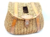 A fine C. Farlow & Co. Ltd. English wicker and leather bound trout fisher's creel, sloping lid with rectangular fish hole and lather strapped hinges, turn key hasp latch, leather escutcheon stamped makers Panton St. address details, canvas and leather sh