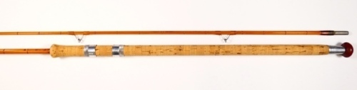 A fine and rare Hardy "The Carp" 2 piece cane carp rod, 10', cane silk inter-whipped, sliding alloy reel fittings, stand-off bridge rings, suction ferrule, 1955, overall very good/excellent condition and a rarely seen first model carp rod, made in very li