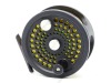 An Abel No.3 salmon fly reel, black anodised finish, counter-balanced rosewood handle, block foot, rear milled spindle mounted tension adjuster, light use only, in pouch and card box (see illustration)