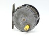 A scarce Hardy Perfect 3" wide drummed trout fly reel, domed ivorine handle, pierced brass foot, strapped rim tension screw and early calliper spring check mechanism, slightly dished drum with four rim cusps and milled nickel silver locking screw, facepl