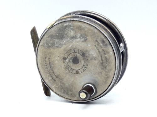 A Hardy Perfect 3 1/8" trout fly reel, ebonite handle, brass foot, nickel silver milled rim tension screw and Mk.II check mechanism (lacking spare pawl), light wear to finish from normal use, 1920's