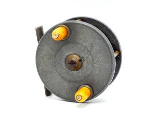 A rare Hardy Combined Fly and Spinning 3" reel, lipped faceplate with twin domed ivorine handles and raised spindle boss with domed iron locking screw, brass bridge foot, triple brass cage pillars, rear sliding optional check button and spindle mounted c