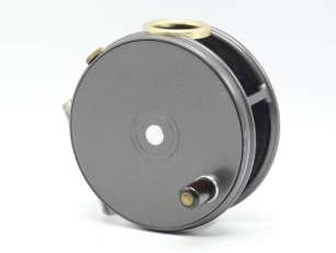 A fine Hardy Perfect Taupo 3 7/8" wide drummed trout fly reel, ebonite handle, alloy foot, white metal line guide, milled rim tension screw and Mk.II check mechanism, as new condition, in cream card box, 1950's (see illustration)