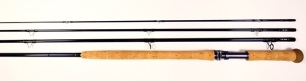 A good Thomas & Thomas "DH1208-4" 4 piece carbon salmon fly rod, 12', #8, blue silk wraps, anodised screw grip reel fitting, only very light signs of use, in bag and alloy tube