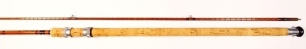 An extremely rare B. James "Richard Walker Mk.IV Signature" 2 piece cane carp rod, 10', early gold/black straited silk inter-whippings, very slightly trumpeted 26" cork handle with twin alloy sliding reel fittings, full-open bridge rings, amber agate line