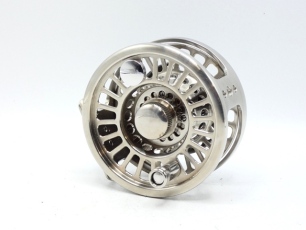 A fine VR Design Salmo Trutta Perfection Mk.II 8/10ti 4" limited edition titanium salmon fly reel, right hand wind model with fully ventilated drum, counter-balanced turned ivorine handle, milled spool retaining cap and rear perforated spindle mounted di