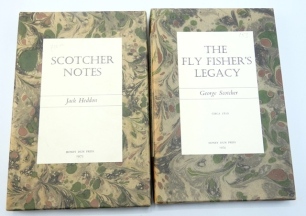 Heddon J: Scotcher Notes, 1975 Honey Dun Press, ltd. ed. 71/150, signed by the author and John Simpson, six col. plts. of flies and actual specimen Scotcher's Black Gnat fly applied to fly leaf, tied by Jack Heddon, qt. green morr. bdg., marbled bds., in 