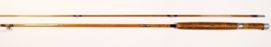 A Hardy "Phantom" 2 piece hollow built cane trout fly rod, 8', #5, black/scarlet tipped silk wraps, sliding alloy reel fitting, suction joint, applied retailers transfer logo for Powell & Son, Birmingham, 1962, in bag