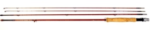 A Hardy "Kenya" 3 piece (2 tips) cane trout fly rod, 8', crimson silk wraps, tan silk inter-whippings, alloy screw grip reel fitting, suction ferrules, 1946, light use only, in bag and alloy tube